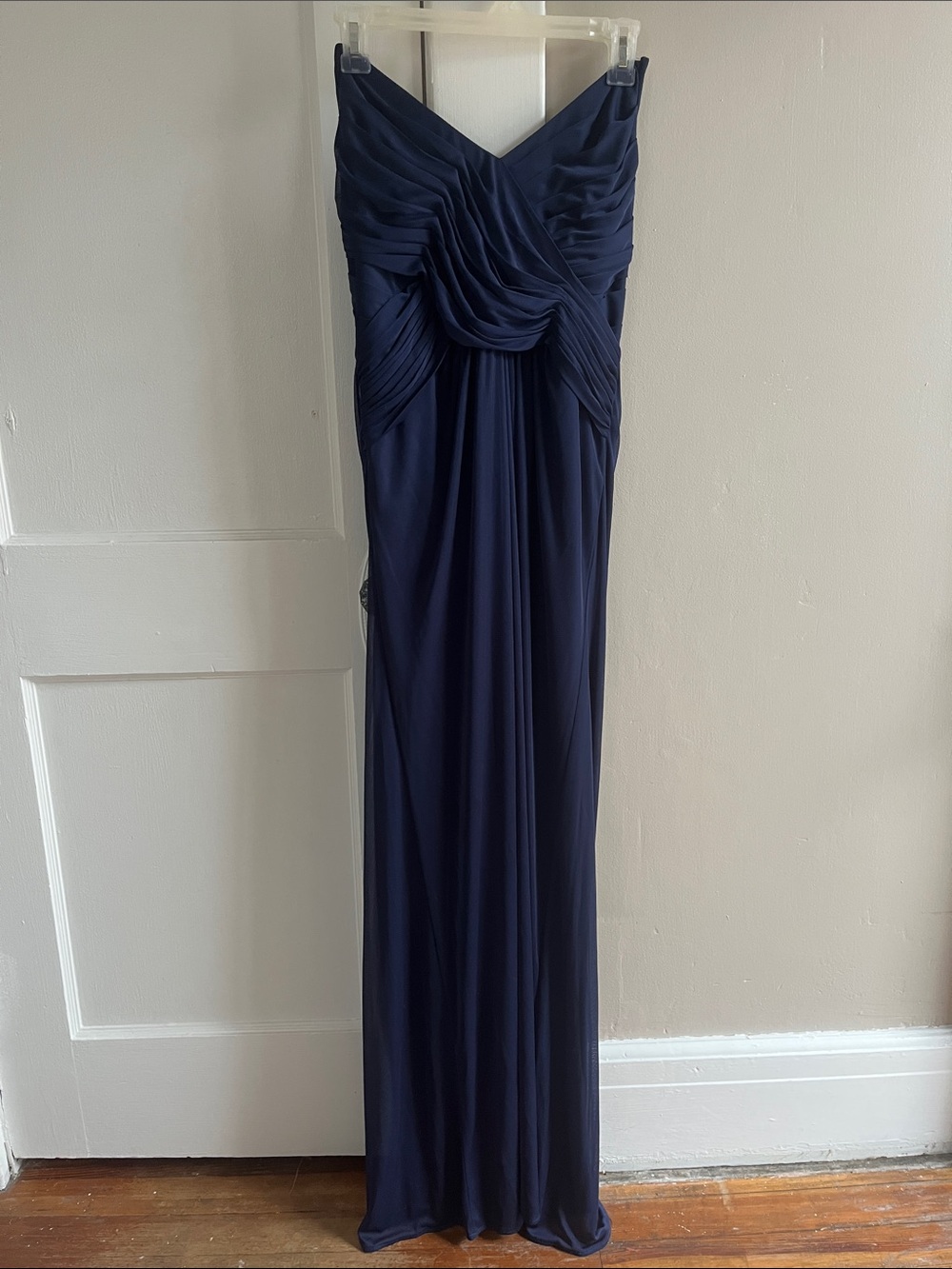 David's Bridal Navy Ruched Bridesmaid Dress